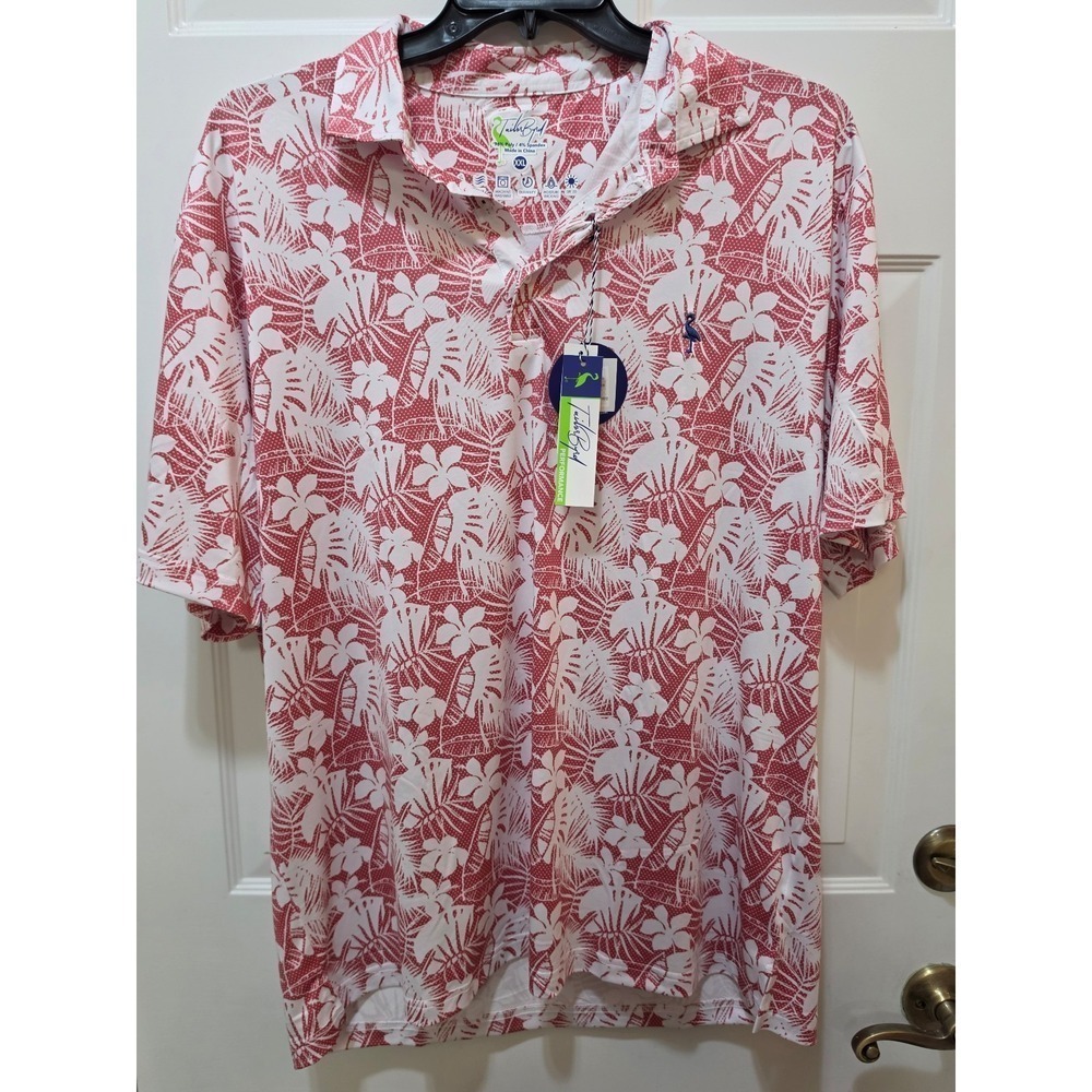 NWT TailorByrd Performance Tropical Leaf Golf Polo Shirt Men's XXL Red White